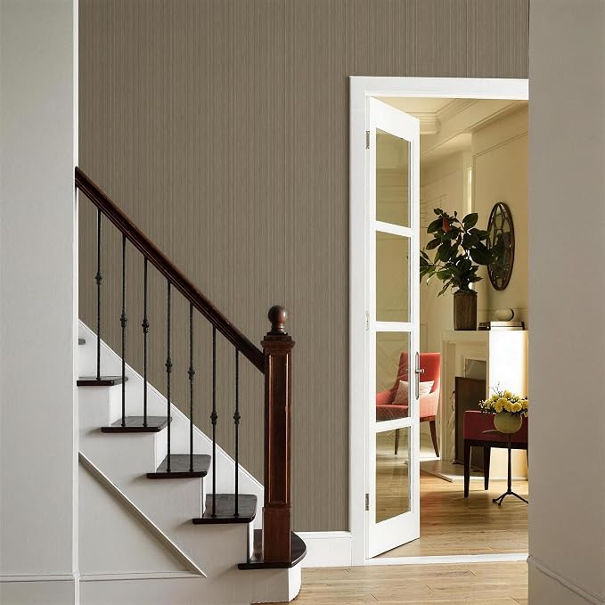YXTII 20.8" x 393.7" Peel and Stick Wallpaper Grasscloth, Thick Brown Textured - Image 5