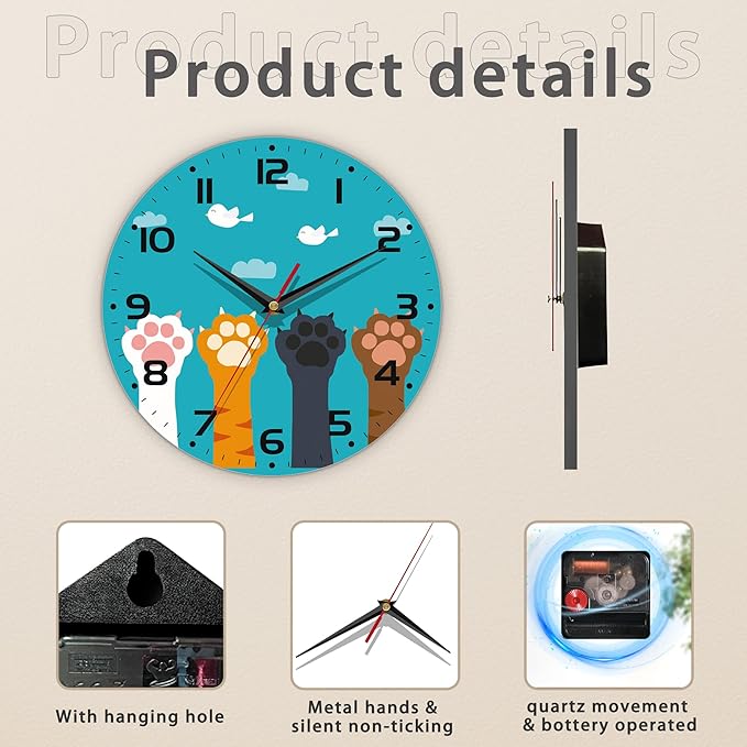 Cute Cat Paw Wall Clock - Image 3