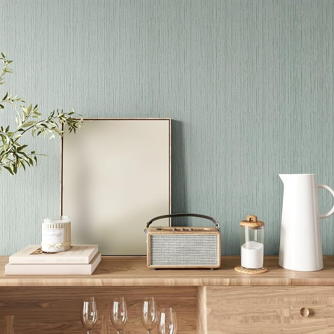 CRE8TIVE Large Size Mint Green Grasscloth Peel and Stick Wallpaper Textured - Image 3