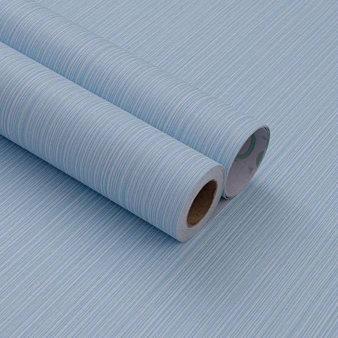 Light Blue Faux Grasscloth Wallpaper Peel and Stick Linen Textured 24"x394" - Image 2