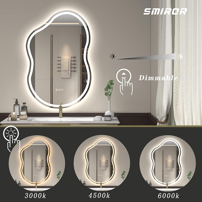 SMIROR Irregular Led Bathroom Mirror 20x 36 inch, Cloud Lighted Vanity Mirror - Image 5