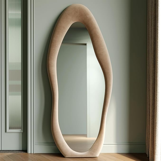 Honyee Full Length Mirror, Flannel Wrapped Wooden Frame Floor Mirror, Irregular - Image 2
