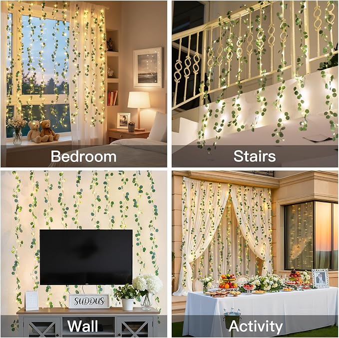 suddus 200 LED Vine with Light Plug in, 6.5ft x 6.5ft Eucalyptus Fairy Curtain - Image 2