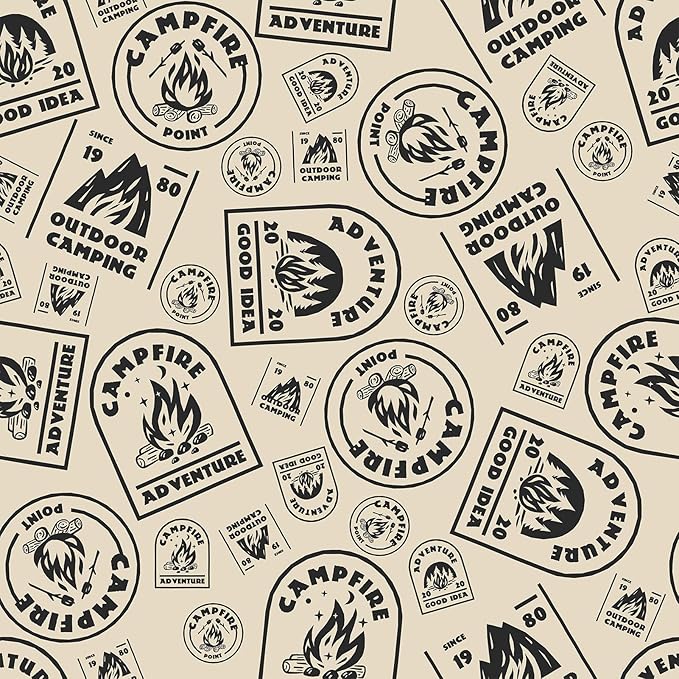 FLFK Beige Wallpaper Peel and Stick Antique Campfire Postmark Contact Paper by FLFK