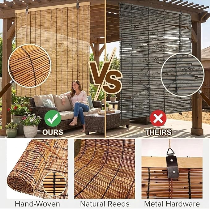 Bamboo Blinds Outdoor Patio, Natural Retro Reed Roll Up Shades - Image 9