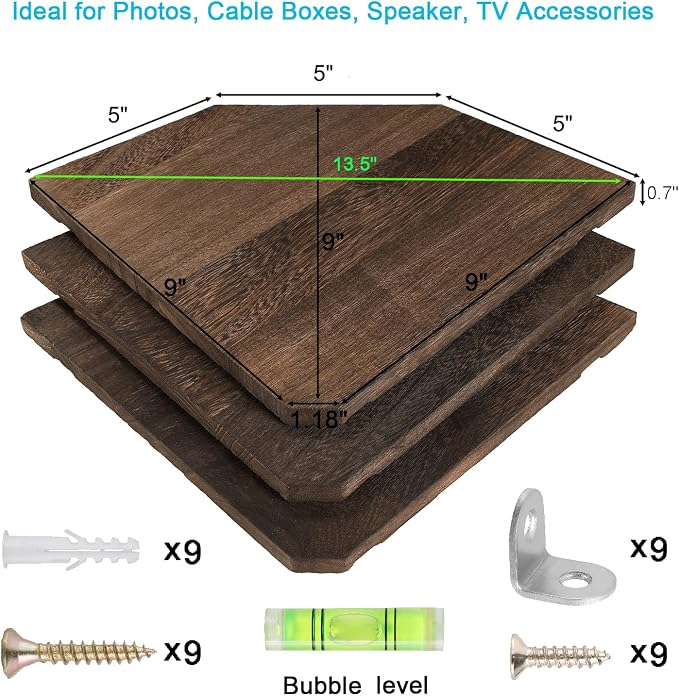 Joiishom Wood Corner Wall Shelves Set of 2, Solid Wood Corner Floating Shelves - Image 3