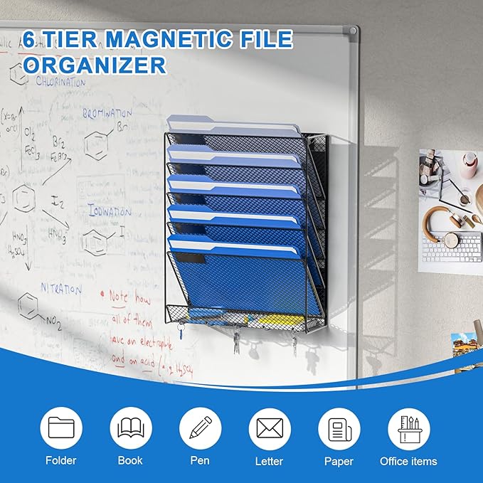 OUTWOLF Magnetic File Holder, 6-Tier Magnetic Wall Hanging File Organizer - Image 5