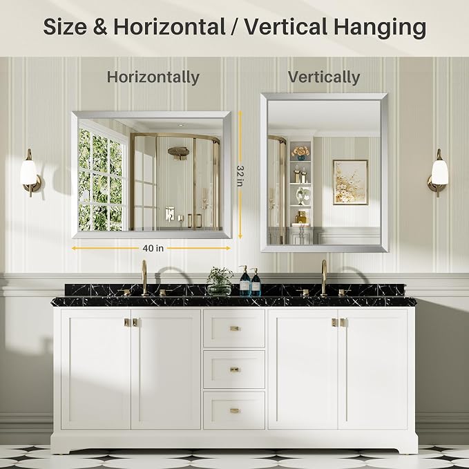 40x32 Inch Brushed Silver Bathroom Mirror - Image 6