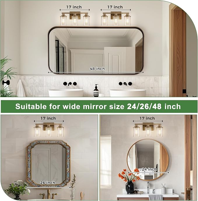 DORESshop 17 Inch Bathroom Light Fixtures, 3-Light Oak Bathroom Lighting - Image 2