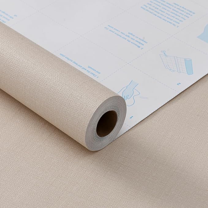 Grasscloth Peel and Stick Wallpaper 20.8"x394" Beige Thick Fabric Textured - Image 2