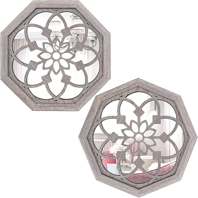 ZOLAPI 2 PCS Octagon Wall-Mounted Mirrors, Vintage Farmhouse Mirror by ZOLAPI