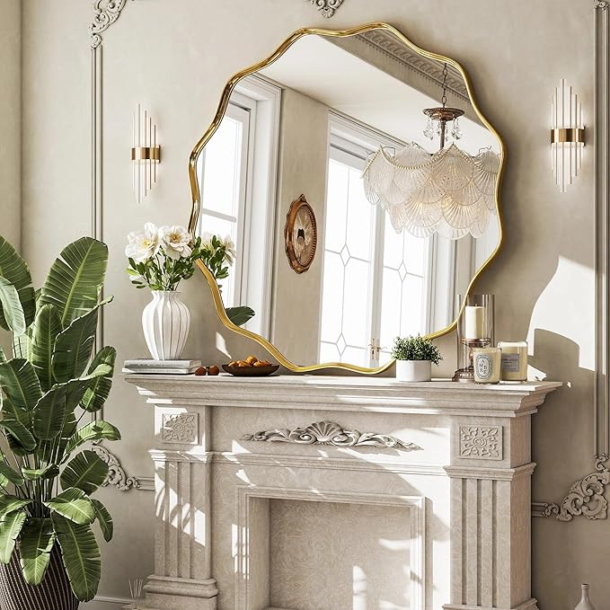 VooBang Gold Scalloped Circle Mirror, Hanging Leaning - Image 4