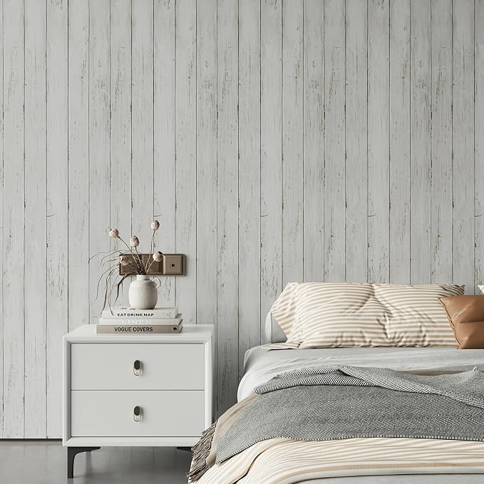 Abyssaly White Grey Wood Self Adhesive Paper 17.71 in X 32.8 Ft Removable Wood - Image 5
