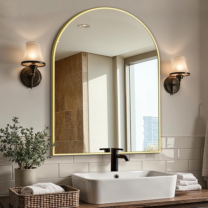 Vanity Bathroom Mirror for Wall, Arched Metal Frame for Bedroom, Living Room by LawadaMirror