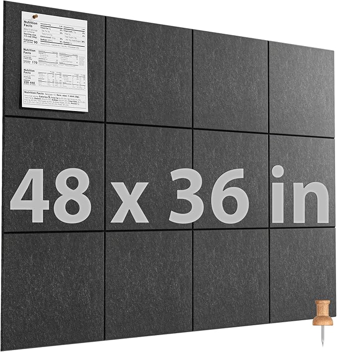 MaxGear Large Cork Board for Wall 48" x 36" Dark Gray Bulletin Board, 12 Pack by MaxGear