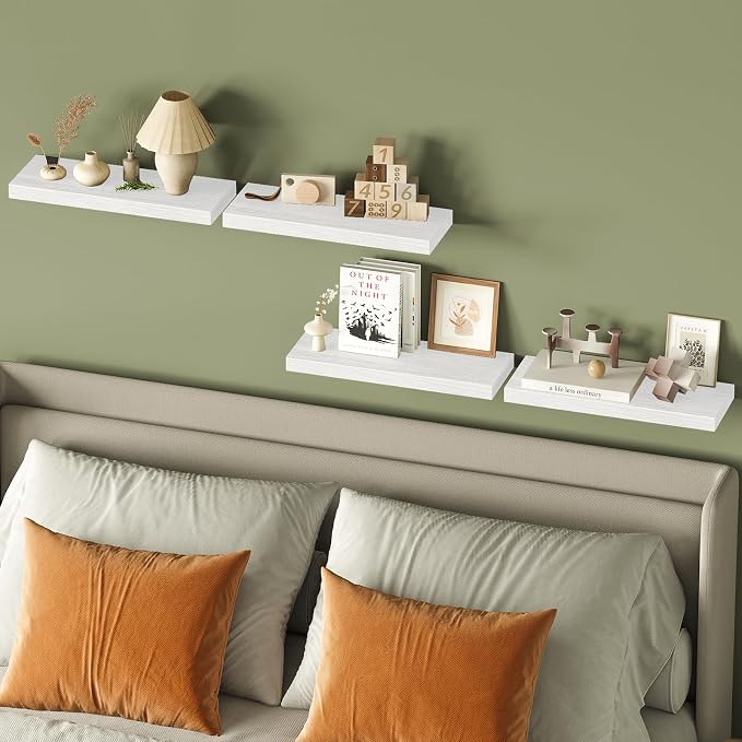 Fixwal White Shelves for Wall, 15.8in Rustic Wood Finish Floating Wall Shelves - Image 8