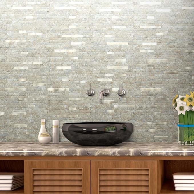 AULIGET 2 Sheets Faux Stone Peel and Stick Backsplash, Sandstone - Image 8