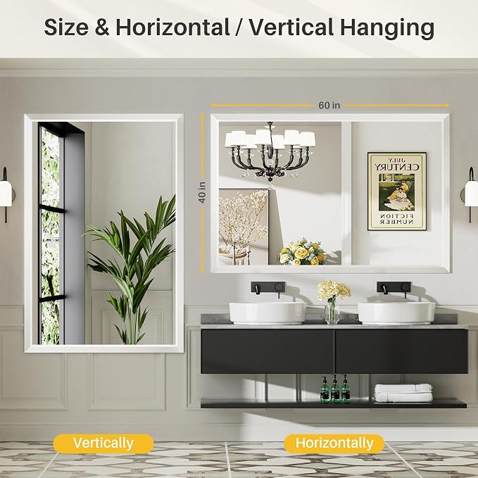 60x40 Inch White Bathroom Mirror - Image 5