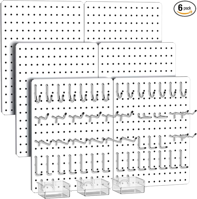 Peg Board, 6 Pack 16'' x 12'' White Pegboard Panels by Hogurity