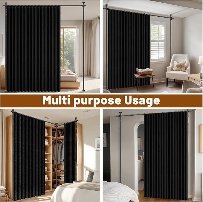 100% Blackout Room Divider Curtains Sets Black 1 Panel W100 x L96in No Drill - Image 5