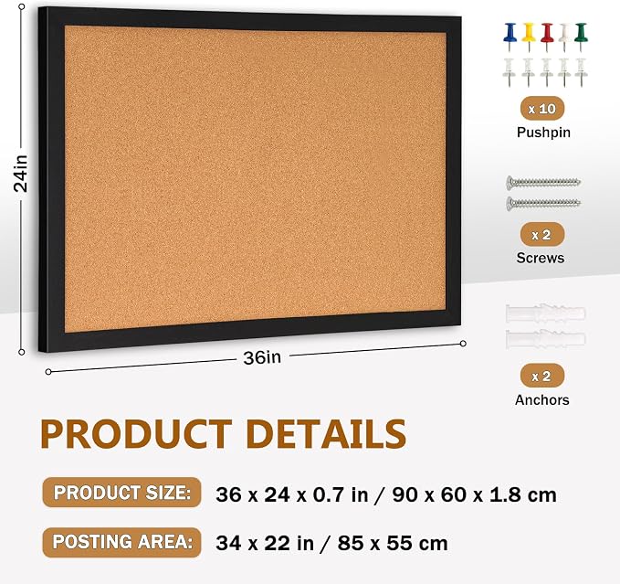 DOLLAR BOSS Cork Board for Wall 36" x 24" Bulletin Board for Wall - Image 4