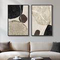 Framed Neutral Abstract Wall Art Set of 2, Modern Black Beige Brown Canvas by Cuspin