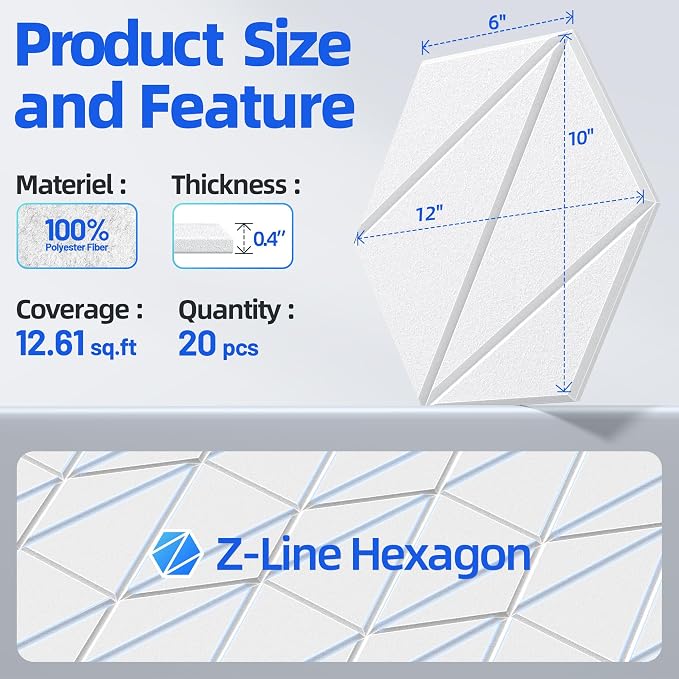 20 Pack Acoustic Panels with Self-Adhesive 12"X10"X0.4" Sound Proof Foam Panels - Image 6