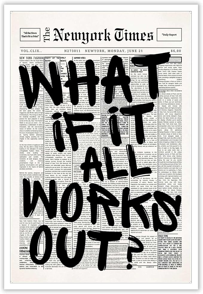 Drimiler Retro Black And White Newspaper Poster What If It All Works Out Canvas by Drimiler