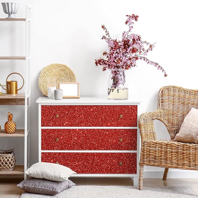 CRE8TIVE Red Glitter Wallpaper Border Peel and Stick Decorative Sparkle Red - Image 2