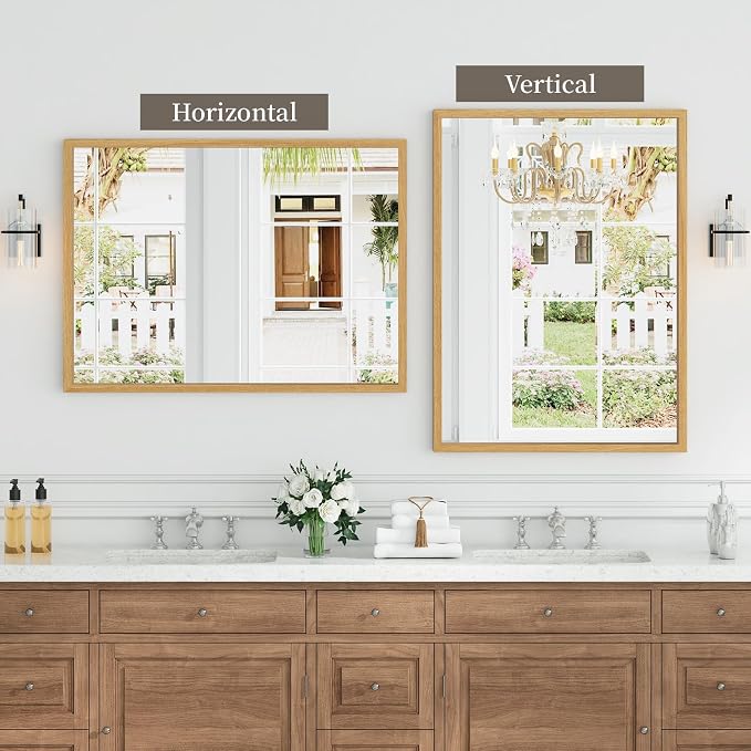 Syndra Natural Wood Frame Bathroom Mirror, 30x40'' Modern Vanity Mirror - Image 6