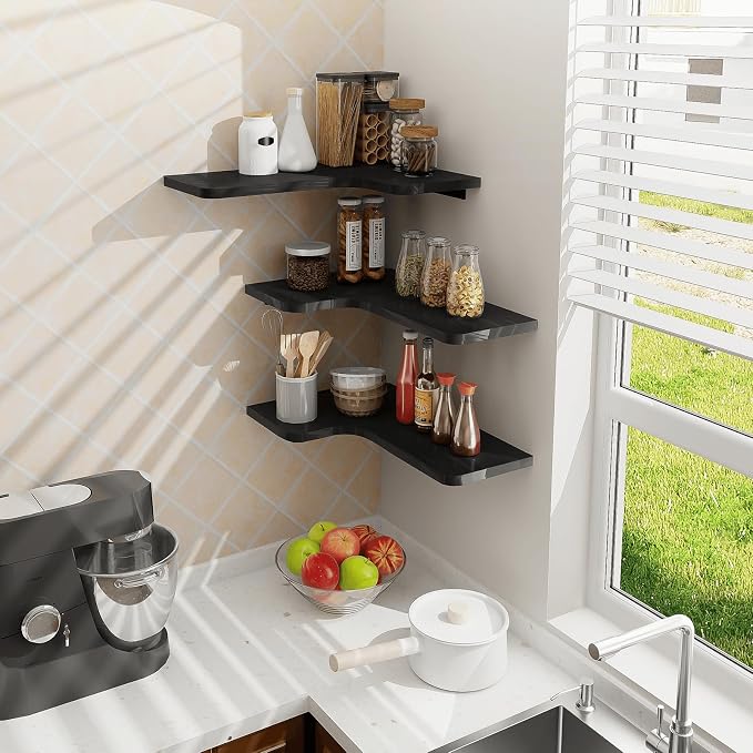 Homode Corner Shelves Wall Mounted, 3 Tier Wooden Hanging Display Shelf - Image 8