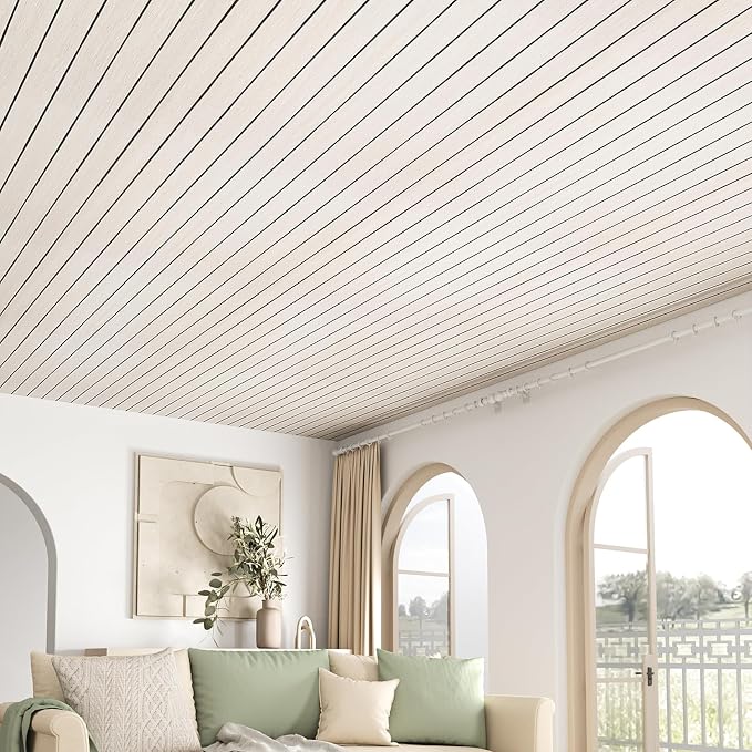 VEELIKE Cream White Oak Wood Slat Wall Panel Peel and Stick 3D Faux Wood Wall - Image 4