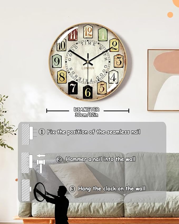 Decorative Wall Clocks Batterys Operated, Retro Wall Clock - Image 6