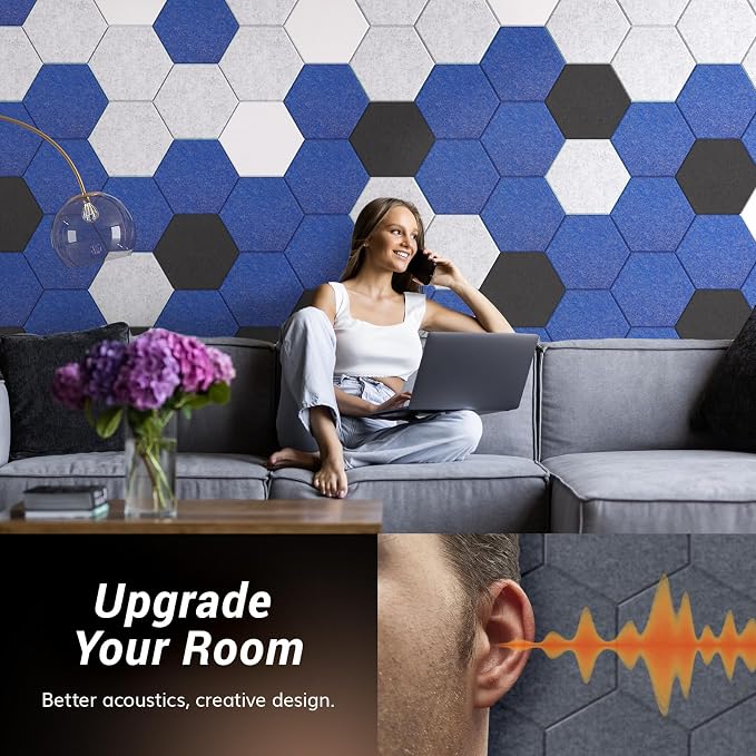 12 Pack Hexagon Acoustic Panels, TONOR 12"x 10"x 0.4" High Density Sound Proof - Image 4