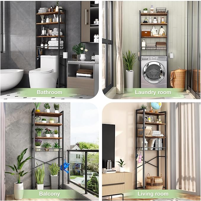 Kalrin Over-The-Toilet Storage Rack, 4-Tier Bathroom Organizer Shelf Over Toilet - Image 3