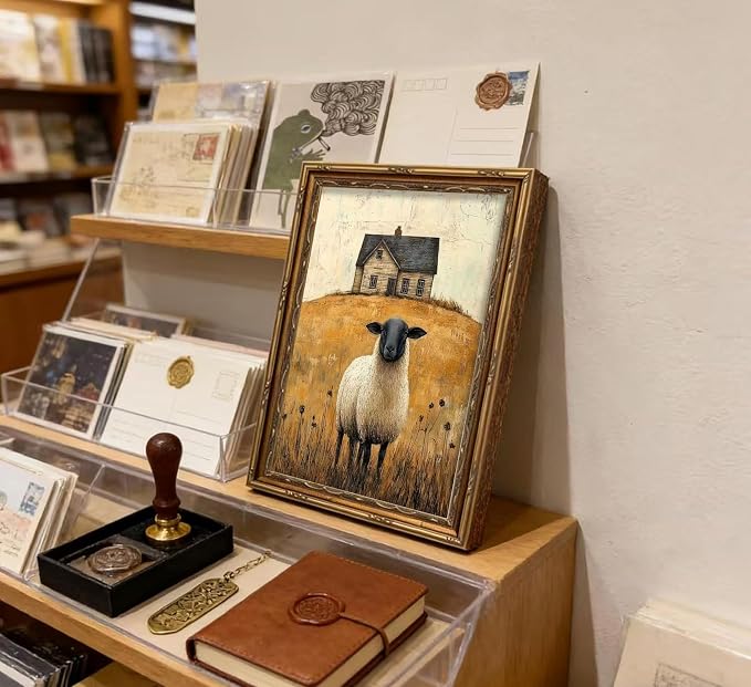 Vintage Gold Framed Wall Art Retro Country Sheep Oil Painting Canvas Prints - Image 6
