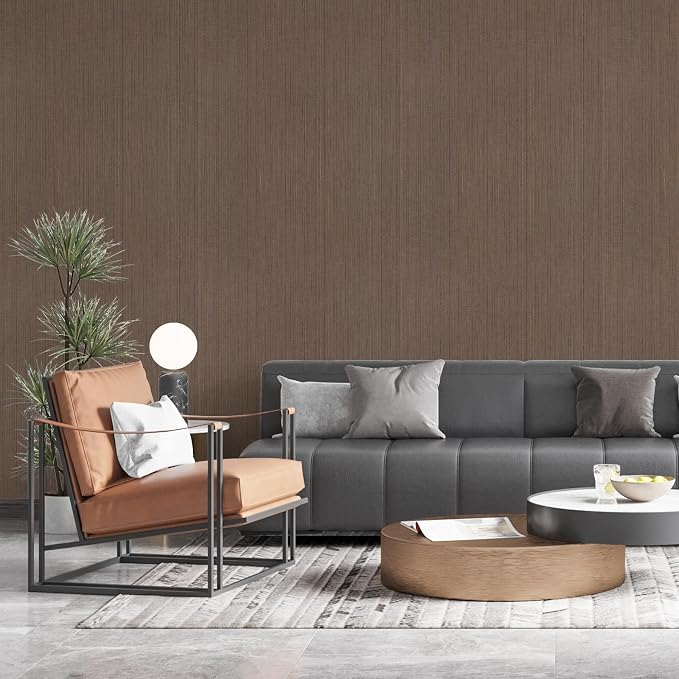 Brown Grasscloth Peel and Stick Wallpaper A Set of 23.6" X 480" Self-Adhesive - Image 3