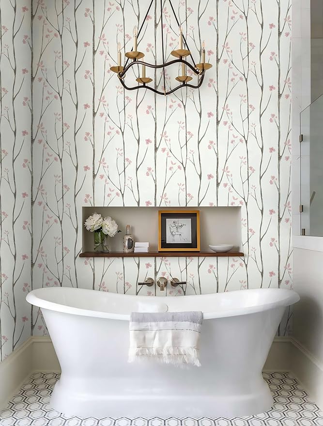 Timeet 197"x16" Floral Wallpaper Peel and Stick Wallpaper White and Pink - Image 7