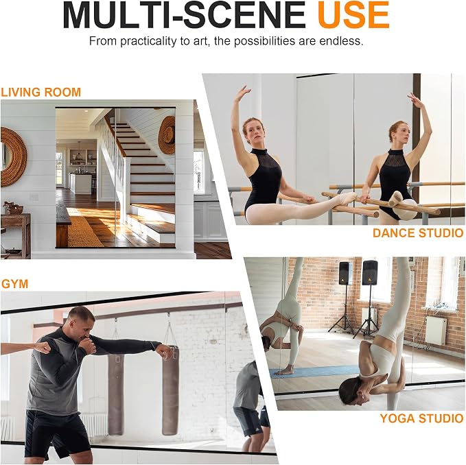 Delma Large Full Body Mirror for Yoga, Frameless Wall-Mounted Glass Panel 2PCS - Image 6