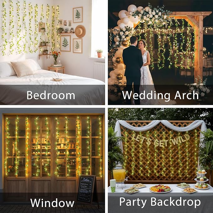 suddus Vines with Lights for Bedroom, 150 LED Fairy Lights with Vines, Pothos - Image 4