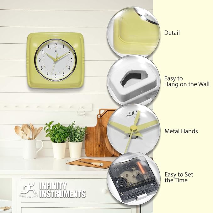 Infinity Instruments Retro Wall Clock – 9-Inch Square, Silent & Non-Ticking – - Image 7