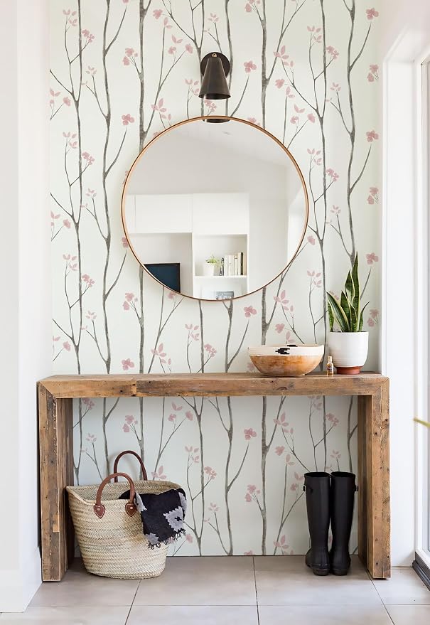Timeet 197"x16" Floral Wallpaper Peel and Stick Wallpaper White and Pink - Image 3