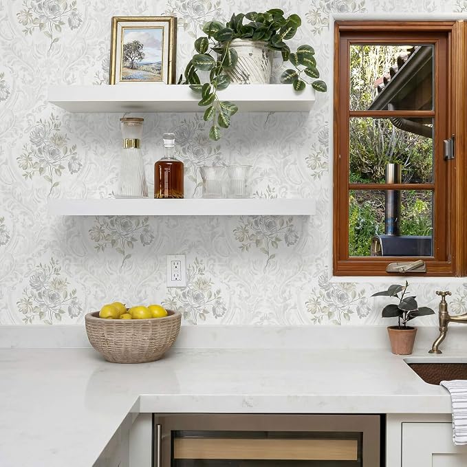Ismoon Vintage Peel and Stick Wallpaper Floral Contact Paper Boho White and - Image 2