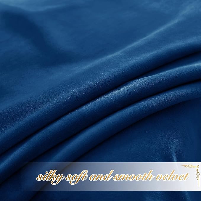 NICETOWN Blue Velvet Curtains 108 inches Long, Room Darkening Luxury Silky - Image 5