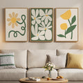 Framed Boho Abstract Wall Art Bedroom, 3 Piece Green and Yellow Mid Century by Cuspin