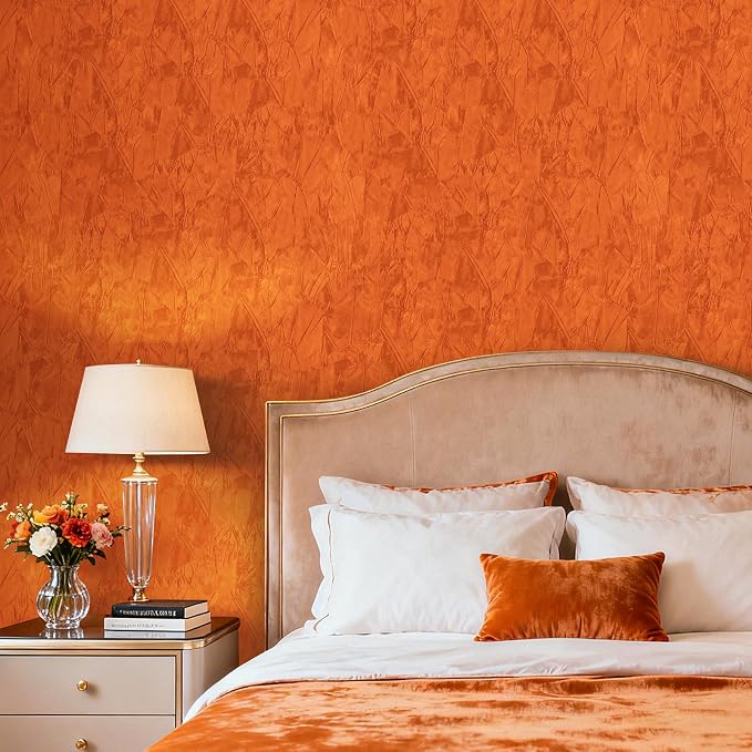 17.5"x317" Crushed Orange Velvet Peel and Stick Wallpaper Orange Wallpaper Self - Image 4