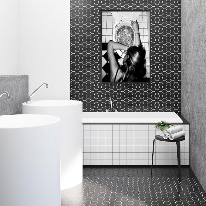 Funny Bathroom Wall Art Black and White posters Bar Disco Party prints painting - Image 7