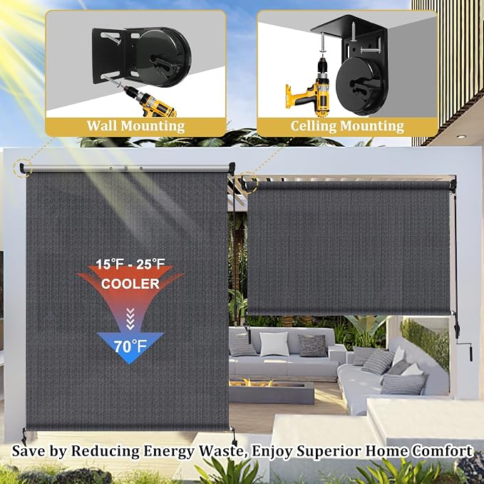 Shade&Beyond Custom Size Outdoor Roller Shades Cordless Patio Roll Up Blinds - Image 6