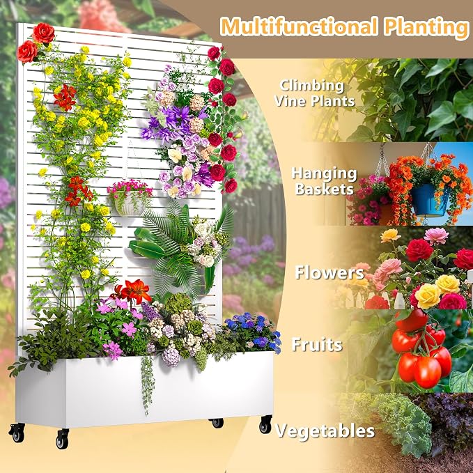 MTART Metal Planter Box with Trellis, 72.1"x47.2"x16" Outdoor Galvanized Raised - Image 5