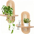 Floating Shelves for Wall, Boho Home Wall Decor, Rattan Plant Shelf Set of 2 by Hongsane